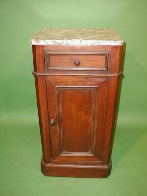 A 19thC Continental walnut pot cupboard with marble top