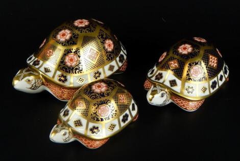 A set of three Royal Crown Derby Yorkshire Rose tortoises