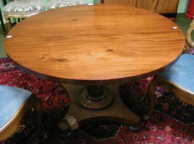 A Victorian mahogany breakfast table with circular tilt top