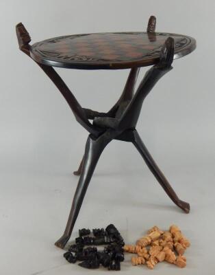 An African hardwood and inlaid chess board