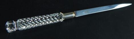 A Tutbury crystal and silver plated paper knife