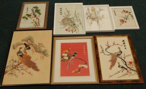 A collection of oriental silk embroidered pictures