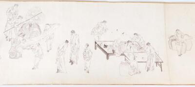 19thC School. A massive cloth and paper scroll decorated with figures of scholars - 12