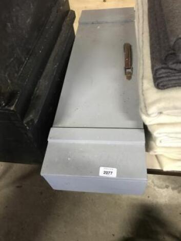 A grey wooden tool or ammunition box