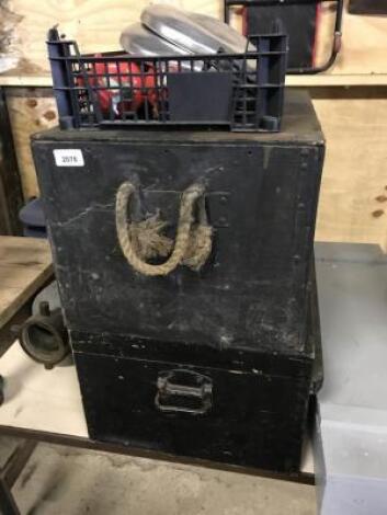 Two black painted tool or ammunition boxes