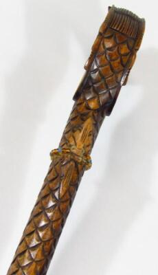 A 20thC Chinese hardwood staff - 4