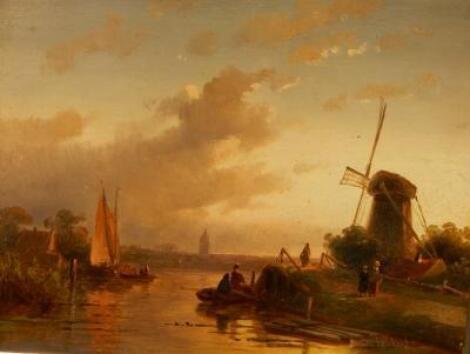 Charles Henri Joseph Leickert (1818-1907). Canal scene with windmills