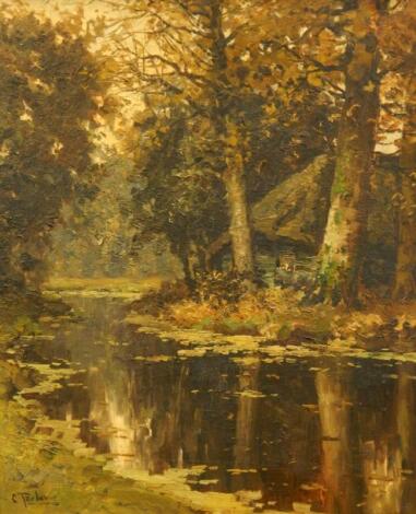 Kees Terlouw (1890-1948). Woodland cottage in river landscape