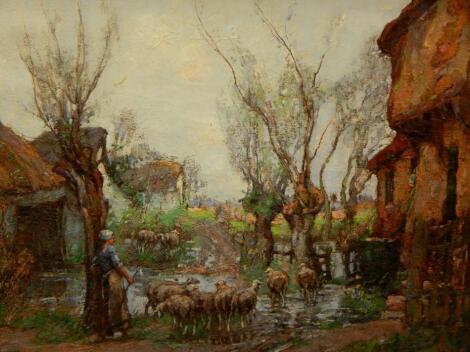 William Watt Milne (1865-1949). Sheep at the ford