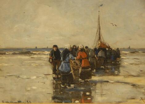 Gherhard Anij Ludwig Munthe Morgenstjerne (1875-1927). Fisher folk unloading catch from a fishing b