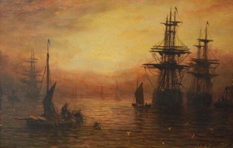 William Adolphus Knell (1805-1875). Masted ships in harbour scene