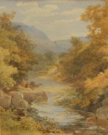 John Henry Mole (1814-1886). River landscape with angler