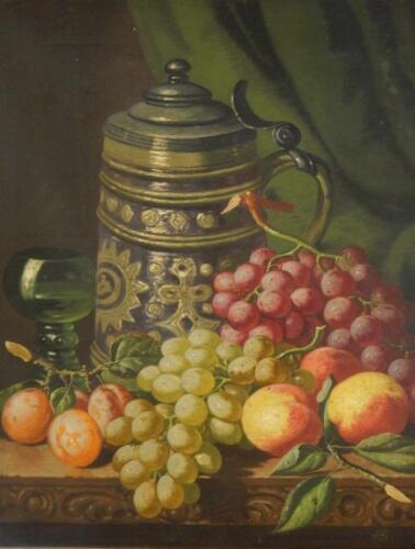 Charles Thomas Bale (act. 1866-1895). Still life with tankard and fruit