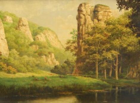 20thC British School. River mountain landscape