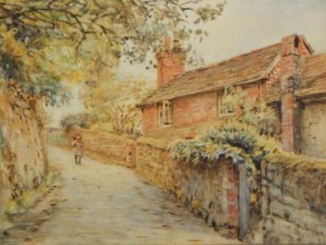 Henry James Sage (1868-1953). Young girl walking down village lane