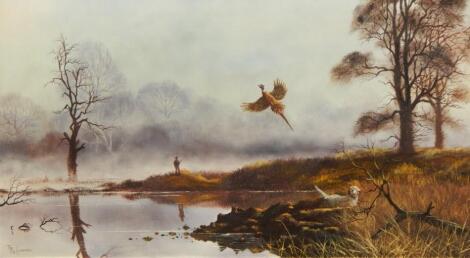 Roy E. Harmer (20thC). Pheasant in river landscape