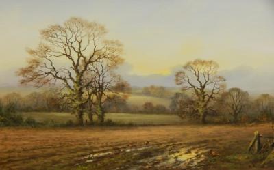 W. Reeves (20thC). Pheasants in rural landscape