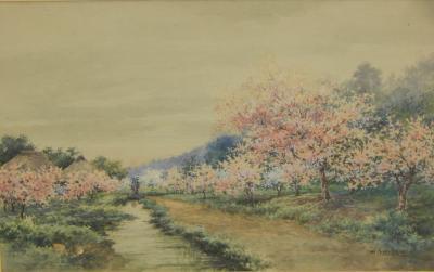 H. Shisen (19th/20thC). Japanese blossom trees