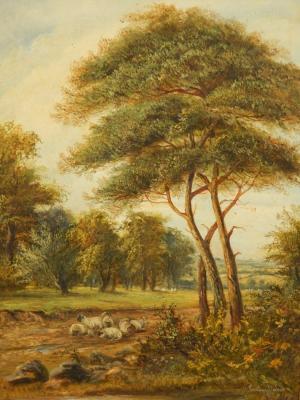 Constance Dickins (19th/20thC). Rural landscape with sheep