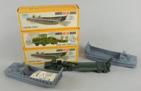 An Airfx HO-00 scale Antar tank transporter and two landing craft vehicles