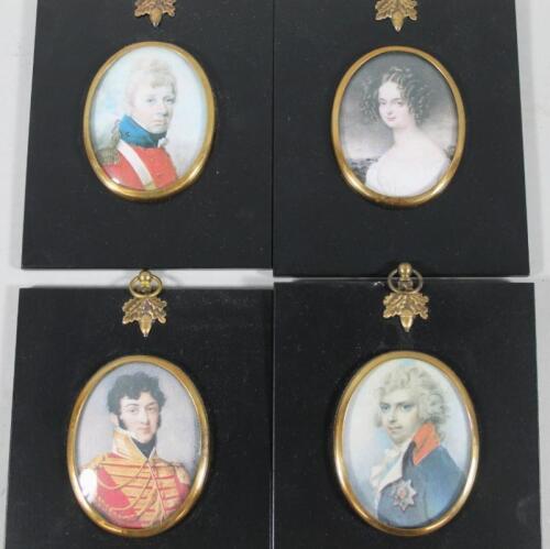 Four portrait miniature prints