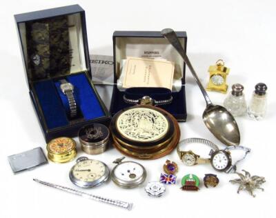 Various bygones collectables a miniature clock