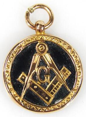 A 9ct gold and jade Masonic related pendant