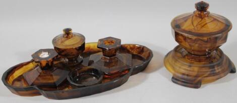 An early to mid 20thC Davidson style glass dressing table set