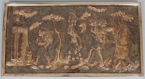 A 20thC hammered copper panel