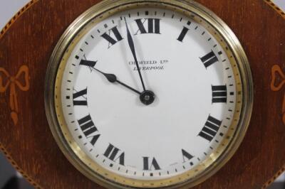 An Edwardian mahogany and boxwood strung mantel clock - 2