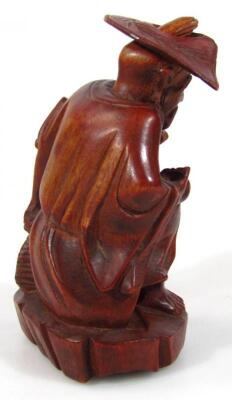 A Chinese hardwood figure of a gentleman standing holding sceptre and book - 9