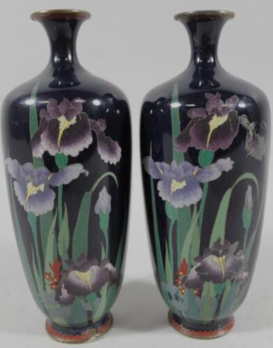 A pair of early 20thC Japanese enamel vases