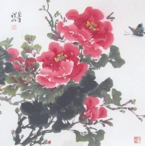 Chinese School. Butterflies and flowers