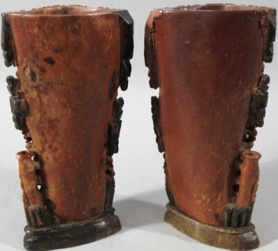 A near matching pair of 20thC carved Chinese soapstone vases - 4