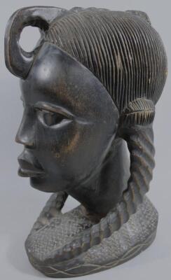 A 20thC heavily carved ebony African tribal figural head - 2