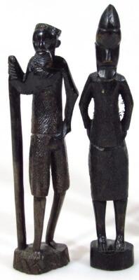 Four various carved wooden ebonised African tribal figures - 4