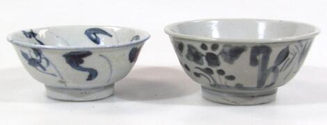 Two Chinese blue and white semi porcelain bowls