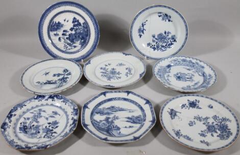 Various 18thC and other Chinese blue and white export porcelain plates