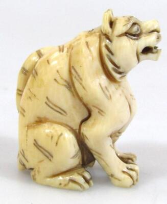 A Japanese Meiji period ivory figure of a wild cat - 3