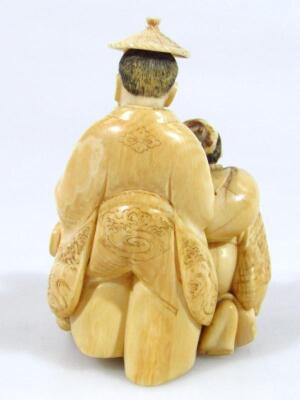 A 19thC Japanese Meiji period ivory figure group - 3