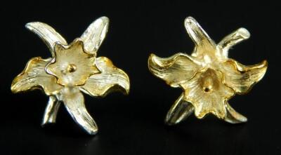 A pair of silver floral earrings