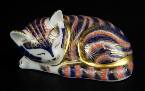 A Royal Crown Derby model of a recumbent cat