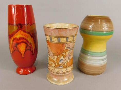 A Bursley ware Charlotte Rhead Autumn Fruits pattern vase
