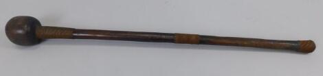 Tribal Art. An African Knobkerry with woven metal embellishment