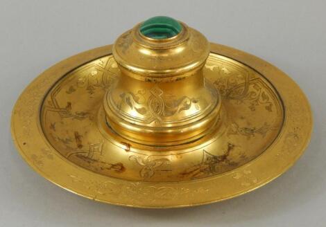 A Victorian gilt metal inkwell