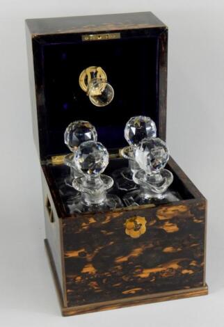 A mid 19thC coromandel and brass bound decanter box