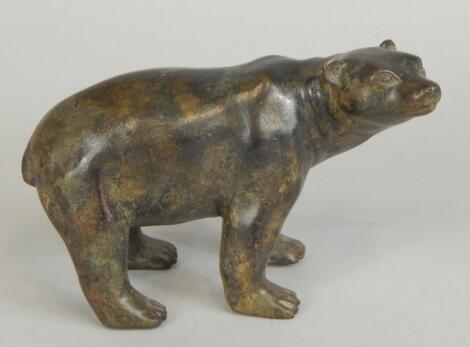 A modern brown patinated bronze model of a polar bear