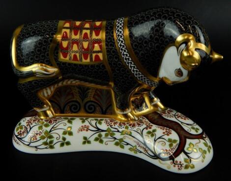A Royal Crown Derby Grecian bull paperweight