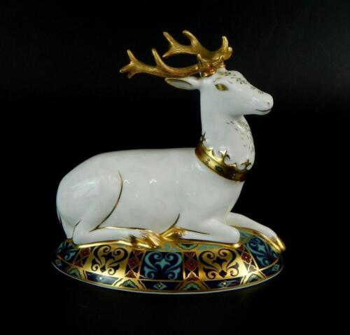 A Royal Crown Derby White Hart paperweight