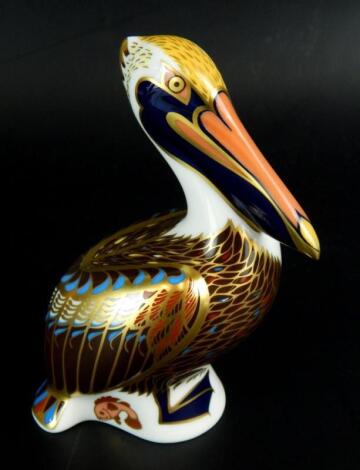 A Royal Crown Derby brown pelican paperweight